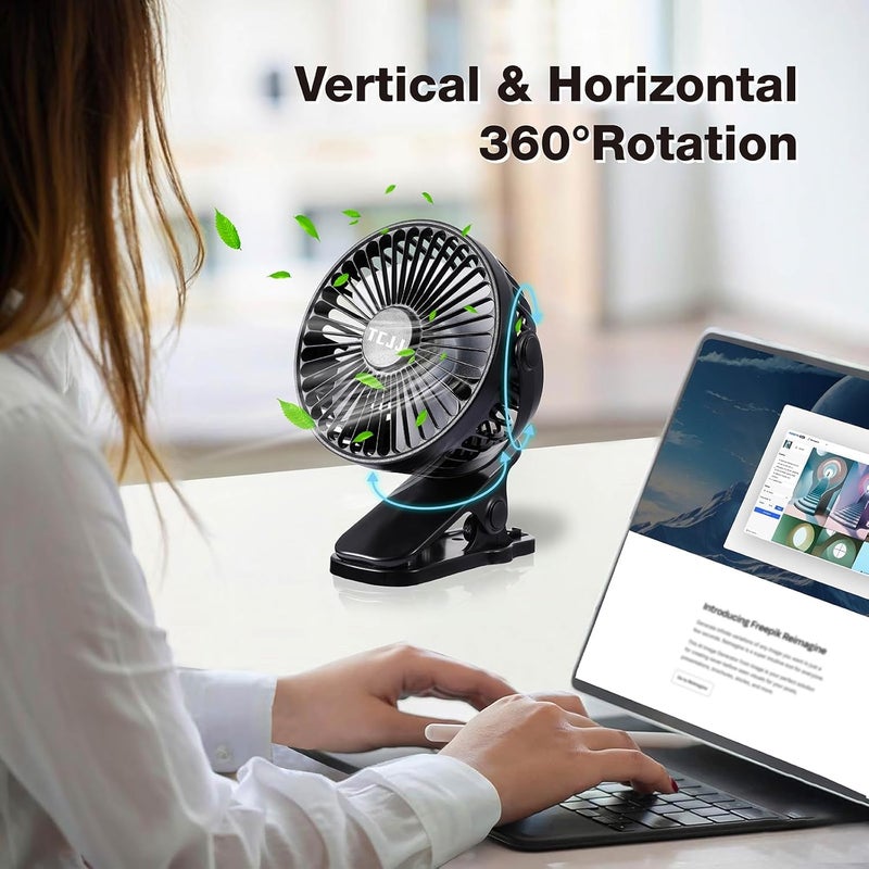 TCJJ Portable Clip on Fan, Rechargeable USB Desk Fans, Stroller Fan With TYPE-C Port 360° Rotatable Personal Small Mini Table Fan for Home Office Car Seat Crib Camping - Image 5
